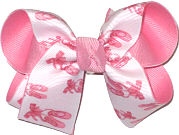 Medium Pink Ballet Slippers on White over Pink Double Layer Overlay Bow